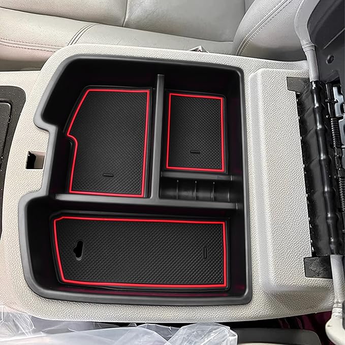Center Console Organizer Compatible with 2007-2014 Chevy Silverado GMC Sierra Avalanche Tahoe Suburban Yukon Yukon XL Accessories, Floor Mounted Center Console ONLY,Red Trim