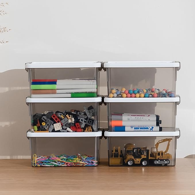 Citylife 1.32 QT 10 Pack Small Storage Bins Plastic Storage Container Stackable Box with Lids for Organizing, Clear Grey.