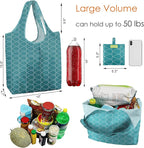 BeeGreen Large Tote Bag 6 Pack Reusable Grocery Bags Foldable - Bulk Machine Washable Ripstop Polyester Fabrics Grocery Bag - Reusable Shopping Bags for Women Travel Storage (Geometry Design)