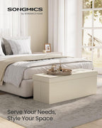 SONGMICS MAZIE Collection - 43 Inches Folding Storage Ottoman Bench, Ottoman Foot Rest, End of Bed Bench, Storage Chest, Load