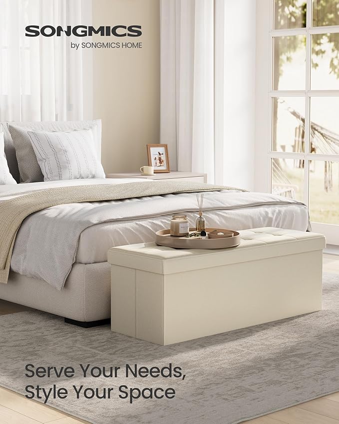 SONGMICS MAZIE Collection - 43 Inches Folding Storage Ottoman Bench, Ottoman Foot Rest, End of Bed Bench, Storage Chest, Load