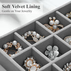 Velvet Jewelry Drawer Organizer Trays – Large Grey Stackable Jewelry Storage Inserts Set, 4-Layer Jewelry Tray Set for Earrin