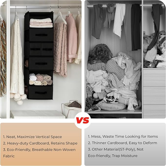 GRANNY SAYS Hanging Closet Organizer 6 Shelves, Closet Organization and Storage with 5 Different Drawers, 6 Side Pockets Ward