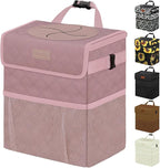 Car Trash Can Cute Trash Bag Bin Hanging Waterproof Automotive Garbage Cans Leak Proof Vehicle Trash Can Diamond Pattern-Pink