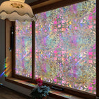 Niviy Boho Chic Decor Rainbow Window Film, Stained Glass Window Film Glass Decals Static Cling Stickers, Windows Tint for Home Bathroom (16.93 x 39.37inch)