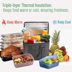 VENO 2 Pack Cooler Bag and Insulated Grocery Bags for Food Delivery, Collapsible Cooler. Reusable Shopping Bags for Groceries with Hard Bottom, Zippered, Foldable, Heavy-Duty (Windowpane, 2 Pack)