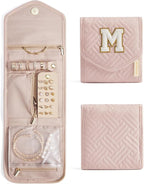 BAGSMART Travel Jewelry Organizer Case M Initial Foldable Jewelry Roll for Journey Rings, Necklaces, Earrings, Bracelets,Mini