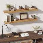 55 Inch Floating Shelves for Wall, Solid Elm Wood Live Edge Wall Shelf for Home Decor, 8 Inch Deep Floating Shelf, 55 x 8 Woo