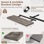 24 Inch Floating Shelves for Wall Set of 2, 8"D Wood Grain Bathroom Shelves with Invisible Brackets, Easy Install Engineered 