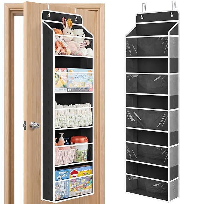 JARLINK Toy Stuffed Animal Storage, Over The Door Organizer W/Clear View Windows, 44lb Load, Baby Toy Storage Organizer for N