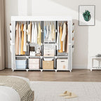 Portable Closet for Hanging Clothes, 67 Inch Wide Portable Wardrobe Closet with Cover, 4 Hanging Rod, Storage Shelves and Sid