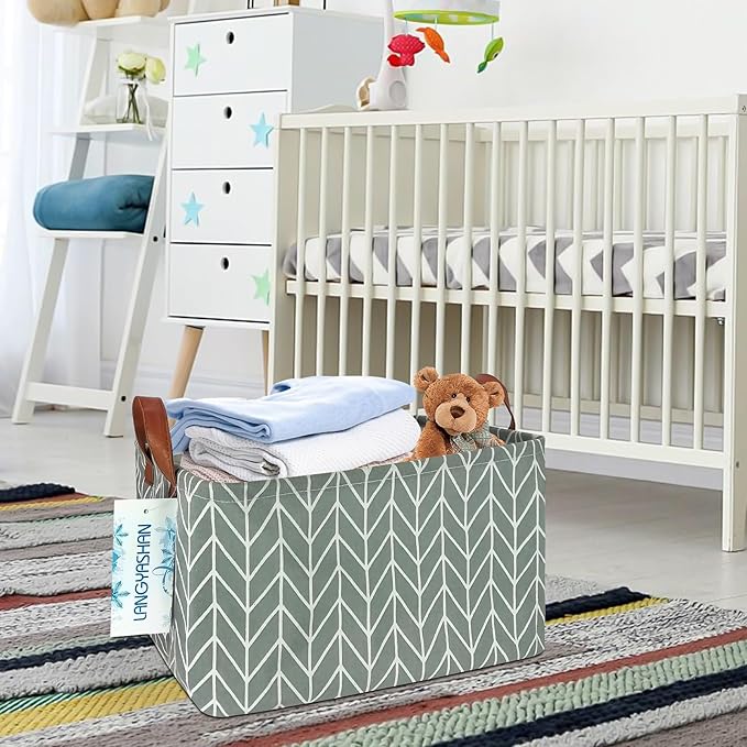 LANGYASHAN Rectangular Storage Bin Collapse Canvas Fabric Cartoon Storage Basket with Handles for Organizing Home Kitchen Boy
