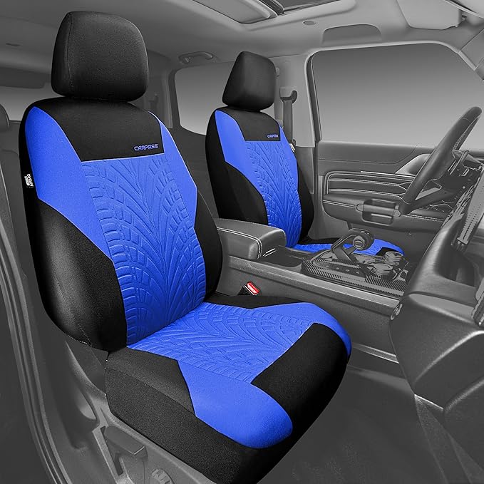 CAR PASS Car Seat Covers Two Front Only for Car, 3D Tyre Print Automotive Interior Covers, Airbag Compatible, Quick Setup Uni