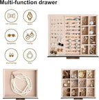 Frebeauty Clear Lid Jewelry Box,3-Layer Jewelry Organizer with Drawer,PU Leather Jewelry Organizers and Storage,Jewelry Boxes