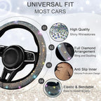 NBTEPEM Bling Car Floor Mats Full Set and Steering Wheel Cover, Universal Fit Most Cars, 4 pcs Sparkle Glitter Diamond Carpet, 5 pcs Bling Car Accessories Set for Women (Multicolor Diamond)