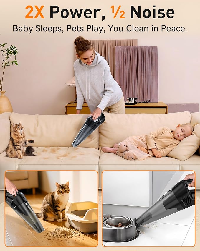 Handheld Vacuum Cordless Rechargeable with Charging Dock - 16000Pa Ultra-Strong Suction, Portable & Lightweight, Fast Chargin