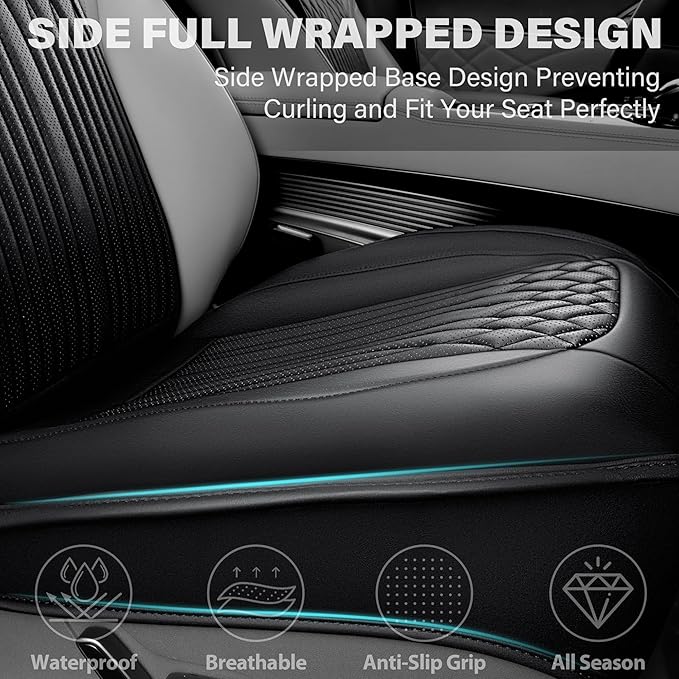 CAR PASS Car Seat Protector, Sideless Seat Covers for Cars, All Season Waterproof Nappa Leather Breathable Front Seats Cushio