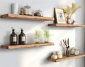 PHPH 24 Inch Wood Floating Shelves for Wall, Wooden Wall Shelves for Bedroom, Set of 4 Light Brown