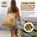 VeraMia Canvas Grocery Bag 3pc XL Set with Real Pockets, Long Shoulder Strap and Short Handle. Heavy Duty, Foldable, Washable