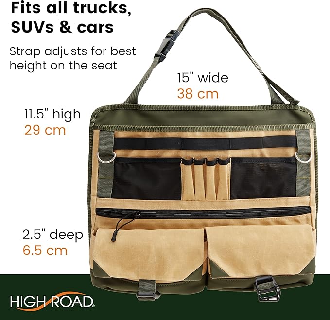 High Road Front Seat Organizer with Laptop Sleeve, Filing, Electronic and Work Supply Compartments, 12 pocket Car Office Passenger Seat Organizer