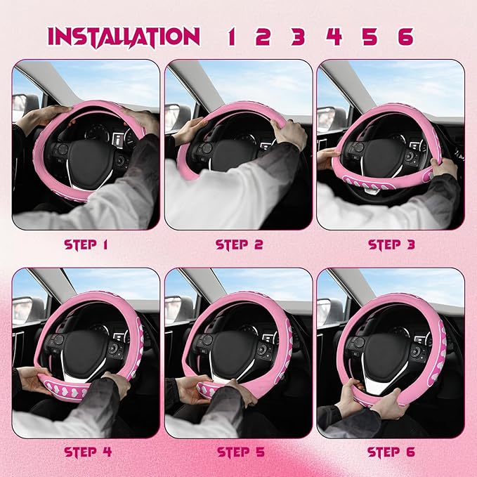 Ventilated Heart-Shaped Steering Wheel Cover with Anti-Slip Leather Grip. Compatible with Ford, Toyota, Honda, Nissan, and Ch
