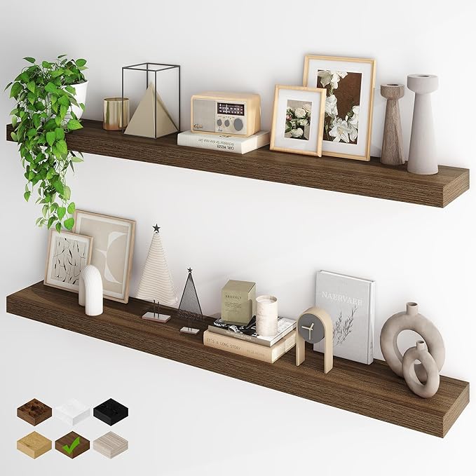 Fun Memories 55 Inch Fireplace Mantel - Long Floating Shelf, Wall Mounted Farmhouse Display with Invisible Heavy Duty Metal B