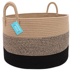 OrganiHaus Large Woven Storage Basket for Blankets and Toys 20" x 13" Inch, Rope Laundry Basket with Handles, Cushions & Pill
