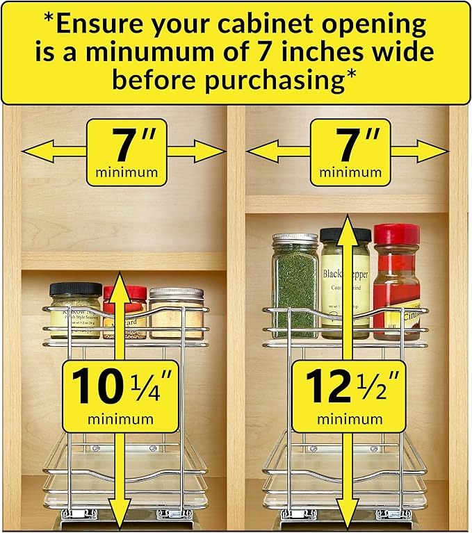 LYNK PROFESSIONAL® Élite™ Pull Out Spice Organization for Cabinets - 6-3/8 inch Wide – Spice Rack for Inside Cabinets – Wood/