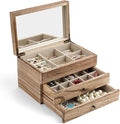 Meangood Jewelry Box Organizer for Women, 3 Layer Large Jewelry Storage Case, Rustic Wooden Jewelry Box with Mirror & Ring Tr