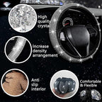 NBTEPEM 27 PCs Bling Car Accessories Set for Women, Steering Wheel Covers Universal Fit 15 Inch, Bling License Plate Frame, Bling Phone Holder, Bling Car Coasters (Silver Diamond)