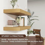 Floating Shelves for Wall, 30" W x 12" D x 2" H, 2 Pack of Long Wall Mounted Engineered Wood Shelves with Invisible Brackets 