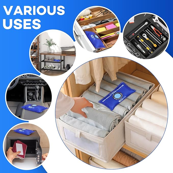 100g [ 24 Packs] Rechargeable Desiccant Packs for Storage, Color Indicating Silica Gel Desiccant Packets, Moisture absorbers