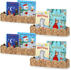 4 Pack Nursery Book Shelves, Scalloped Water Hyacinth Book Shelf for Kids Rooms, Handwoven Floating Book Shelves for Wall, 15
