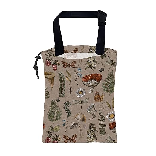 Car Garbage Bag Vintage Mushroom Forest Plants Drawstring Car Trash Bag Hanging for Back Seat with Adjustable Buckle Canvas Vehicle Trash Can Easy-to-Install