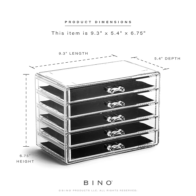 BINO THE MANHATTAN SERIES Acrylic Makeup Drawer Organizer- 5 Drawers | Clear Beauty Organizers and Storage| Cosmetic & Makeup
