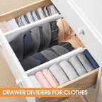 Bamboo Drawer Dividers Organizers, Kitchen Drawer Organizer, Adjustable Drawer Divider for Clothes, Kitchen, Dresser, Bedroom