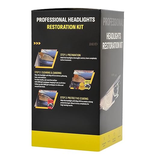 Headlight Restoration Kit – Oxidation & Yellowing Remover with UV Sealant | Wipes + 2000/3000 Sanding Discs + 3” Holder, Glov