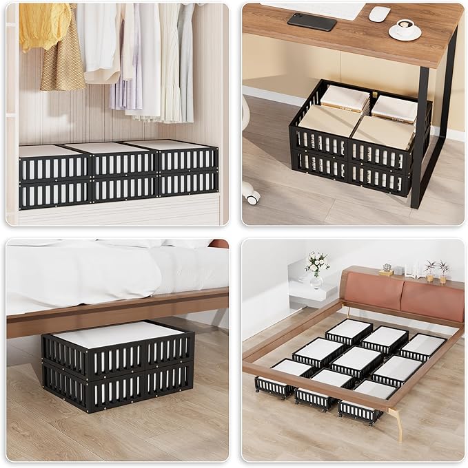 Bamboo Under Bed Storage with Wheels,Rolling Underbed Shoe Organizer Box for Shoes,Blankets,Toys,Clothes Container Space-Savi