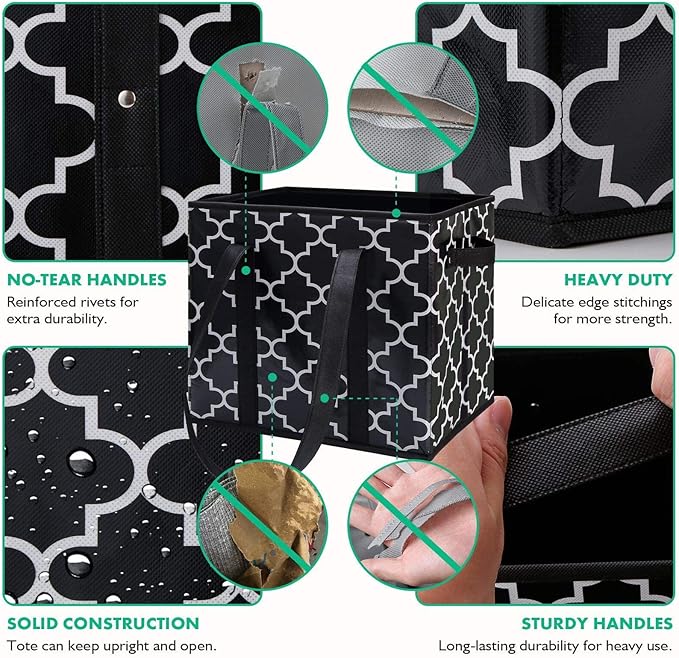 WISELIFE Reusable Grocery Bags 2-Pack Foldable Washable Large Storage Bins Basket Water Resistant Shopping Tote Bag Black