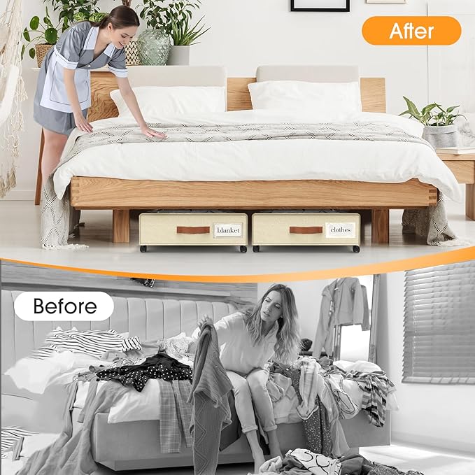 Under Bed Storage with Wheels 2Pack Underbed Storage with Clear Window&Label Under Bed Drawers Large Capacity Rolling Under B
