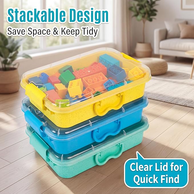 Carolart 3 Pack, Empty Sensory Bin, Wheat Straw Material，13.5 Inch Storage Container, Portable Plastic Storage Bins, Stackabl