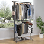 Sywhitta Double Rod Clothing Garment Rack, Rolling Clothes Organizer on Wheels for Hanging Clothes, Easy to Assemble, Adjusta