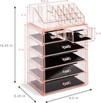 Sorbus Acrylic Makeup Organizer Set, 6-Drawer Vanity & Countertop Cosmetic Storage with Small & Wide Compartments, Pink Makeu