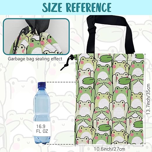 Car Garbage Bag Cute Cartoon Frogs Drawstring Car Trash Bag Hanging for Back Seat with Adjustable Buckle Canvas Vehicle Trash Can Easy-to-Install
