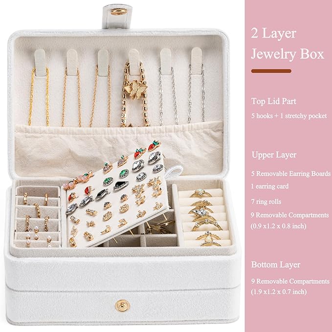 MODENGKONGJIAN Jewelry Organizer Box, 2-Layer Large Jewelry Storage Case, Portable Travel Jewelrys Display Holder for Earring