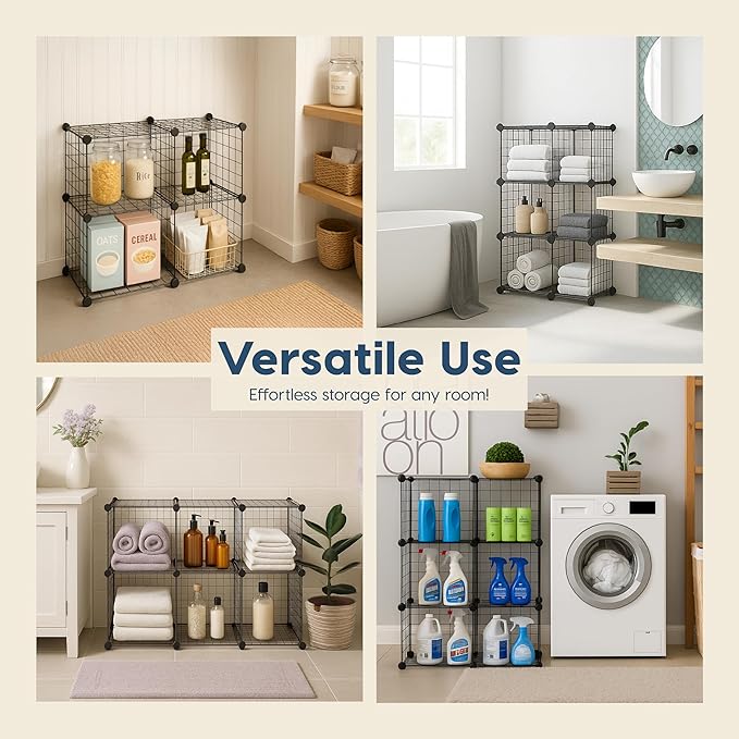 IRIS USA 6-Cube Modular Wire Cube Storage Organizer, Adjustable & Expandable Metal Shelving for Closet, Bathroom & Home Stora