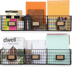 Wall35 Amalfi Hanging File Folders Office Desk Organizer Wall Mount Wire Basket Storage Magazine Holder 3 Sectional Set of 2 