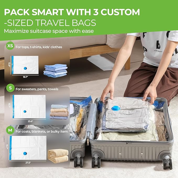 Vacuum Storage Bags for Travel - 15 Pack Compression Packing with Wireless Electric Pump for Luggage Vacuum Seal Bags for Clo