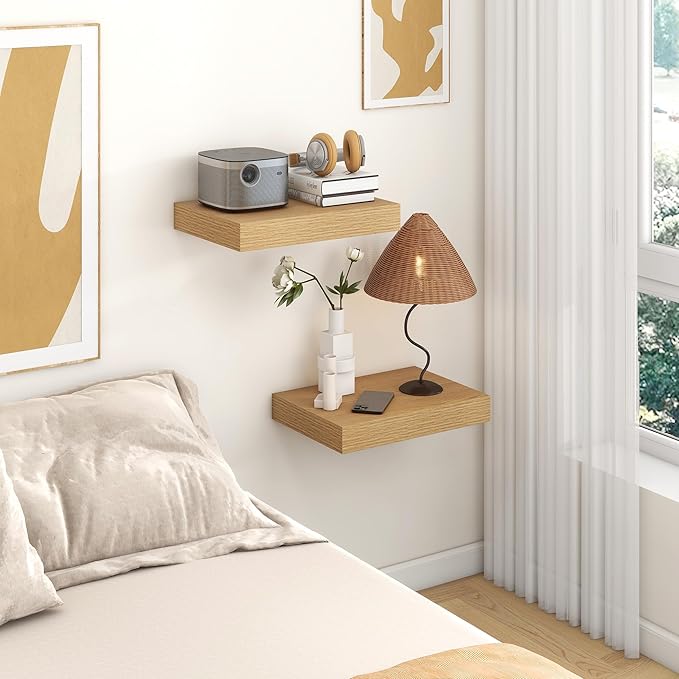 12 Inch Deep Floating Shelves | 16 Inch Oak Floating Shelves Set of 2 | 16W x 12D Rustic Shelves for Wall | Deep Wood Shelves