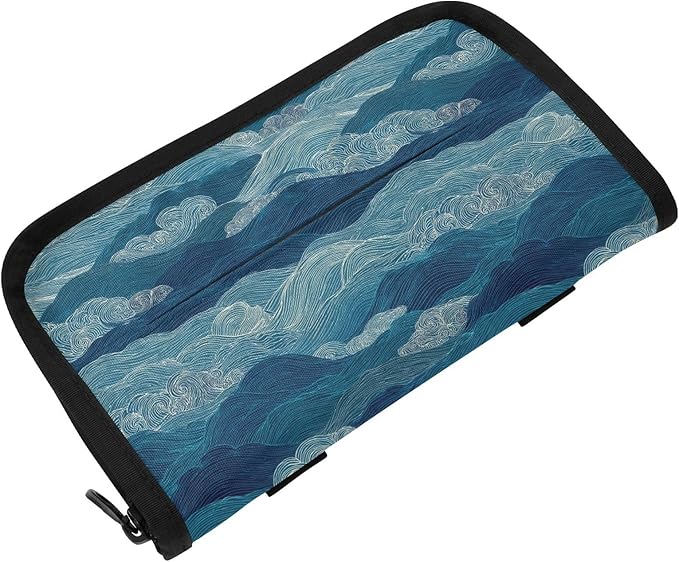 Car Tissue Holder Car Visor Organizer Tissue Box Holder for Car Sun Visor Organizer with Car Vehicle Accessories Essentials Interior for Women Men TealBlue WaveRidge FineLines LayeredWaves